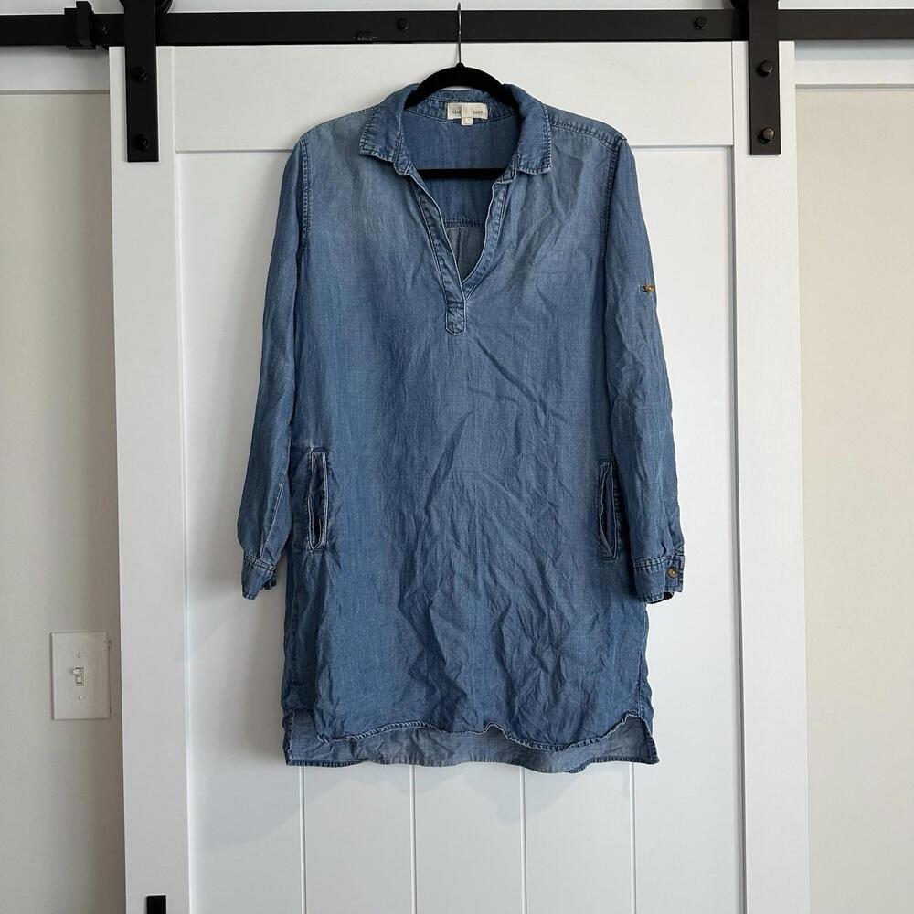 CLOTH & STONE‎ Collared Chambray Long Sleeve Shift Dress Size Medium